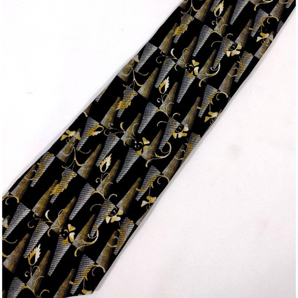 Manzoni Mens Necktie Silk Black Gray Gold Tie Handmade in Italy